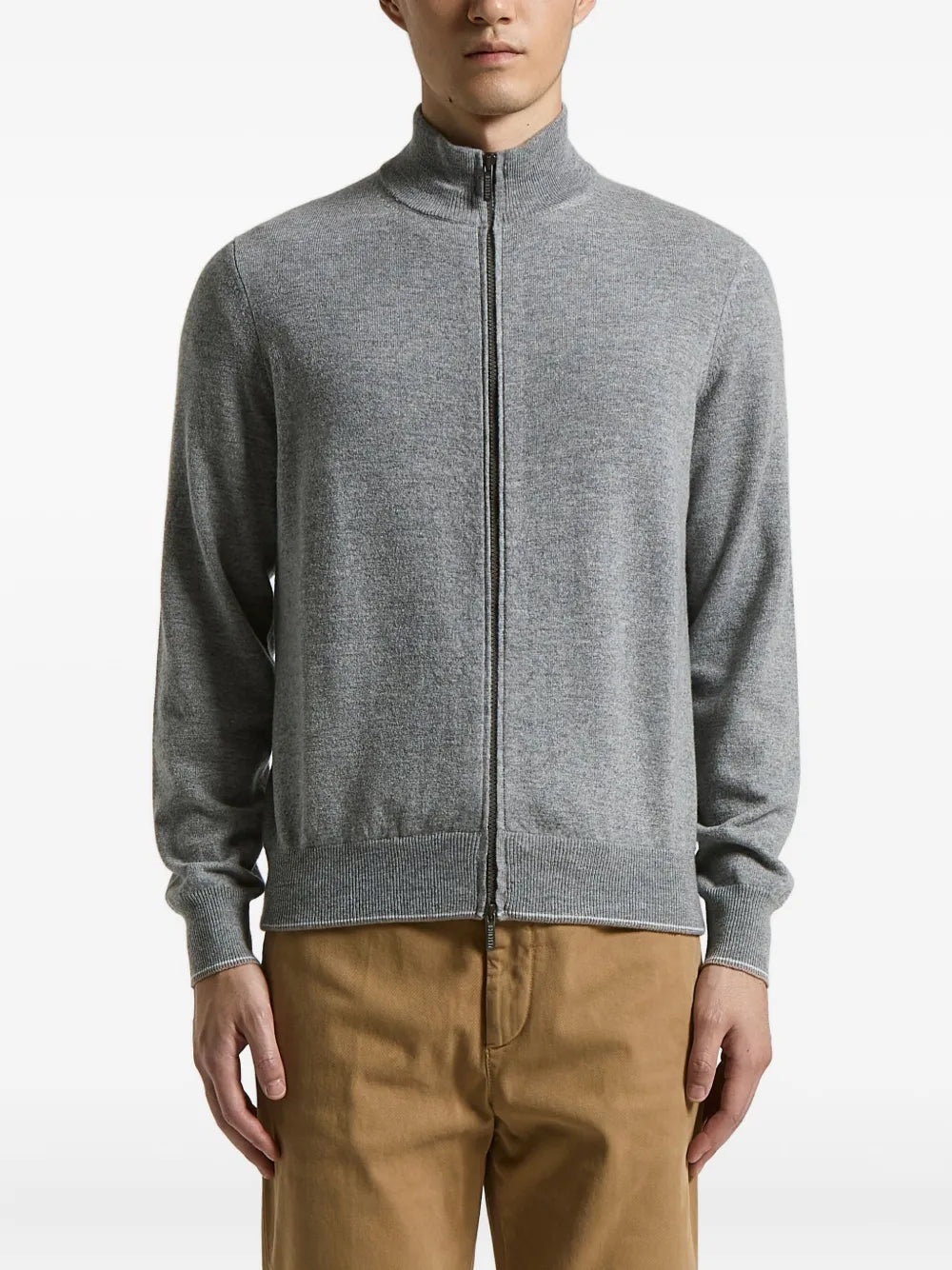 Wool-Cashmere Zip-Fastening Cardigan — Grey