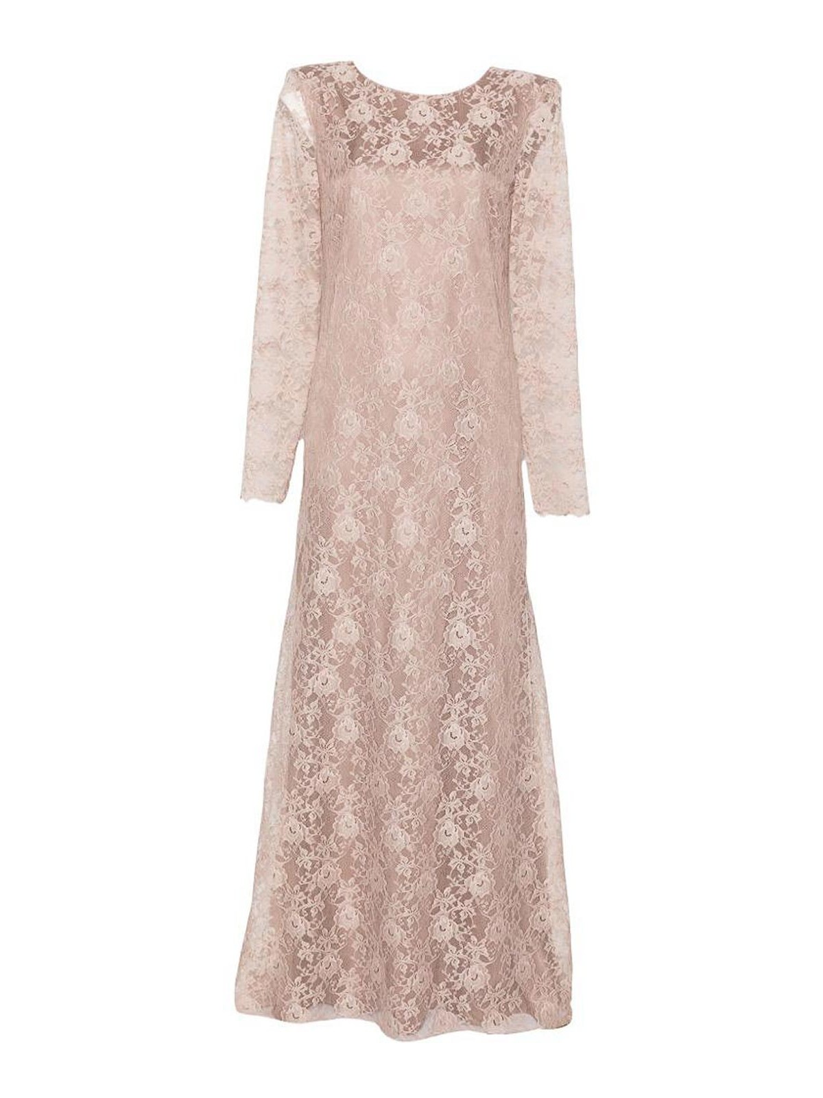 Brown Round Neck Lace Maxi Dress