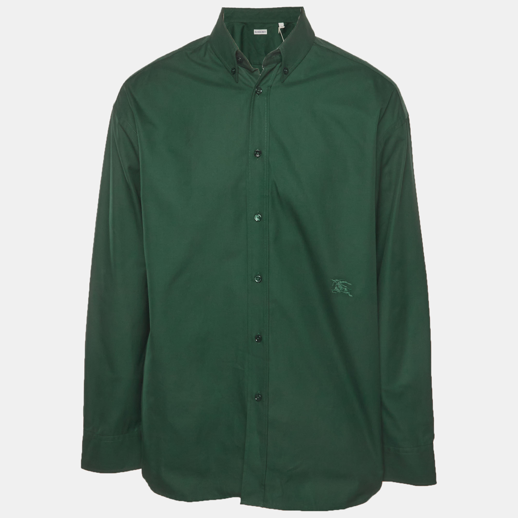 Burberry Green Logo Embroidered Cotton Button Up Shirt