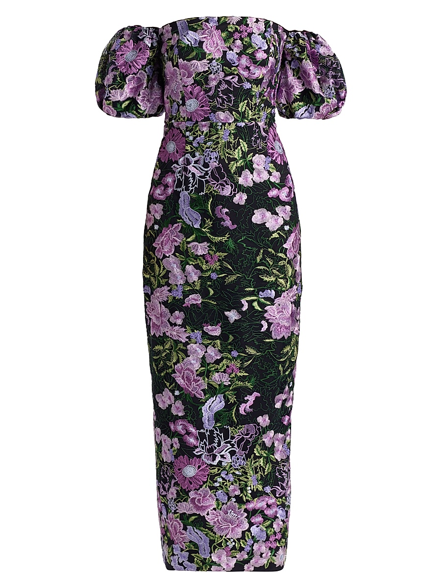 Women's Nene Floral-Embroidered Mesh Off-The-Shoulder Maxi Dress - Purple Multi