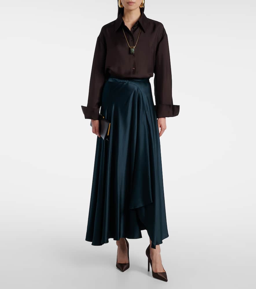 Asha asymmetric silk satin maxi skirt