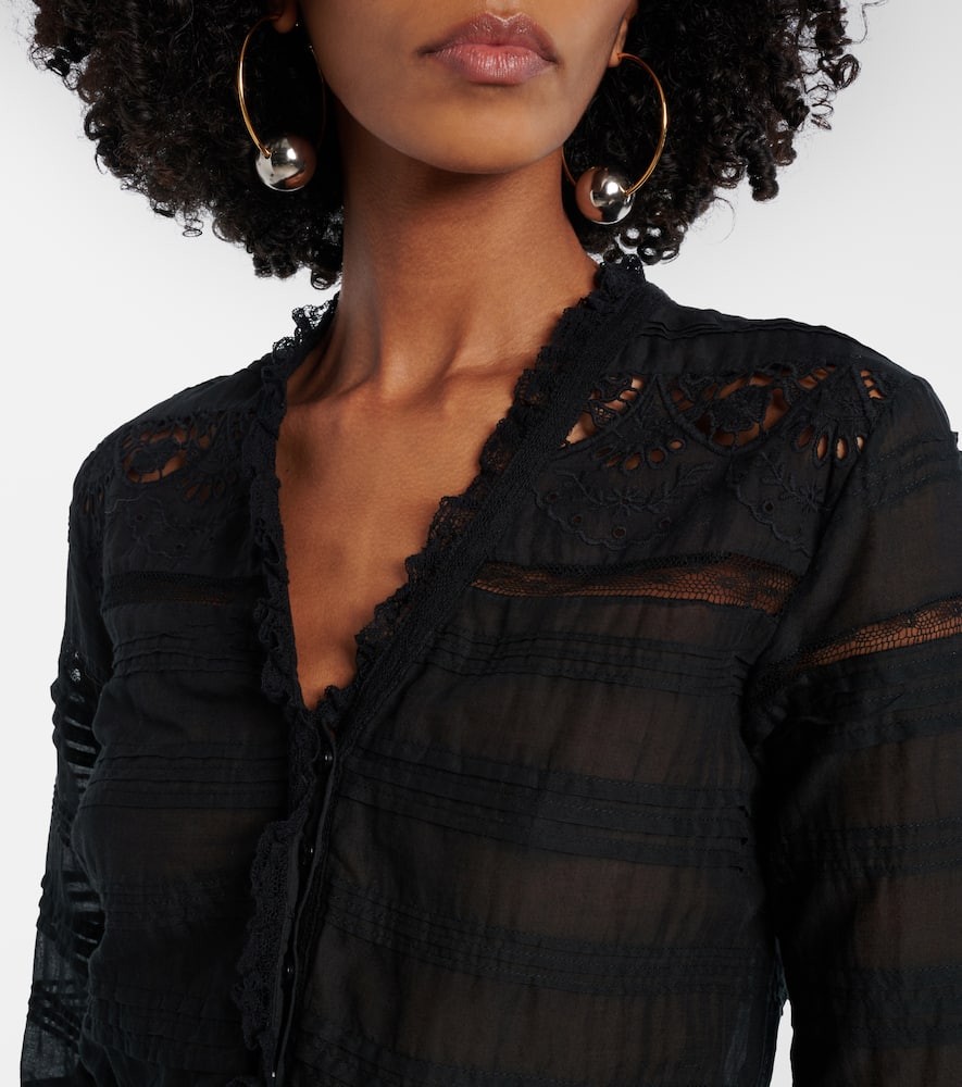 Daniva lace-trimmed cotton midi dress