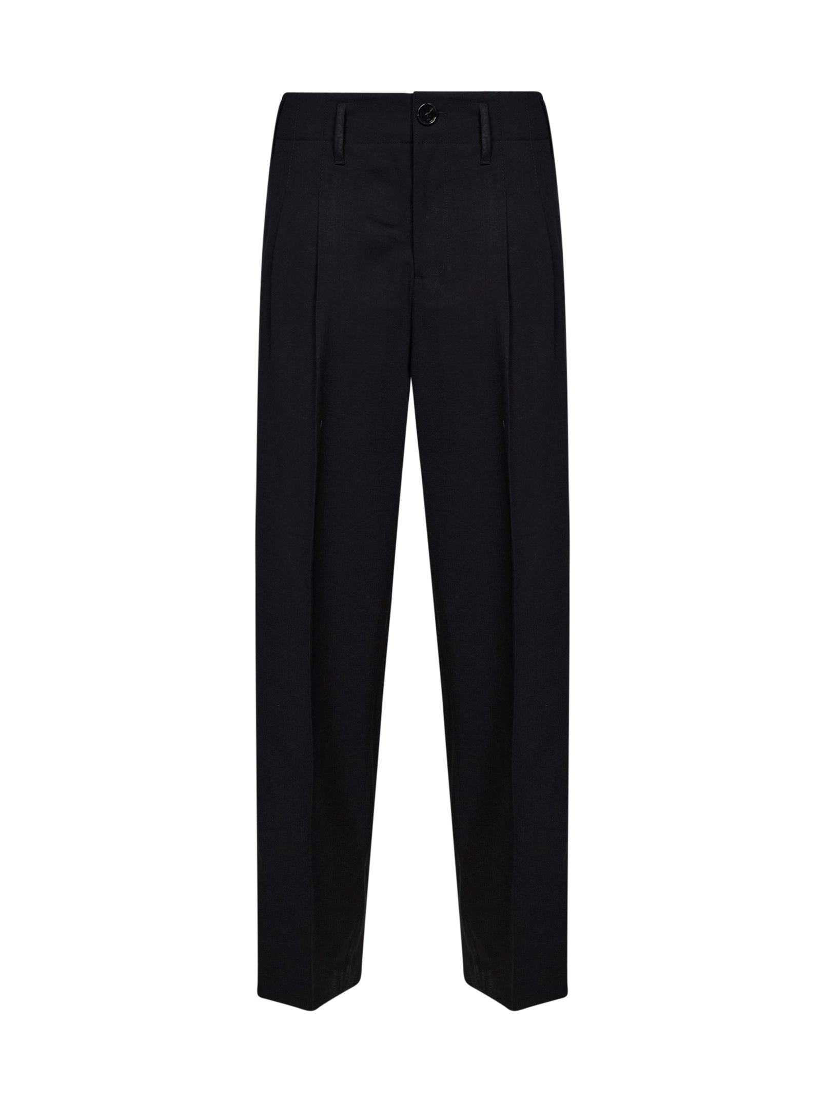 Double-Pleat Virgin Wool Trousers — Black