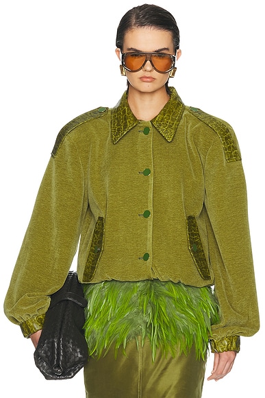 Rowen Rose Crop Bomber Jacket in Green - Green. S also in