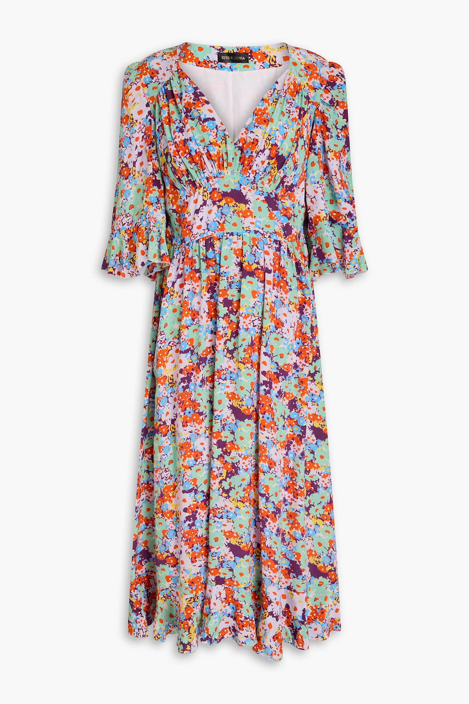Stine Goya - Evelyn pleated floral-print silk crepe de chine midi dress - Multicolor - XS