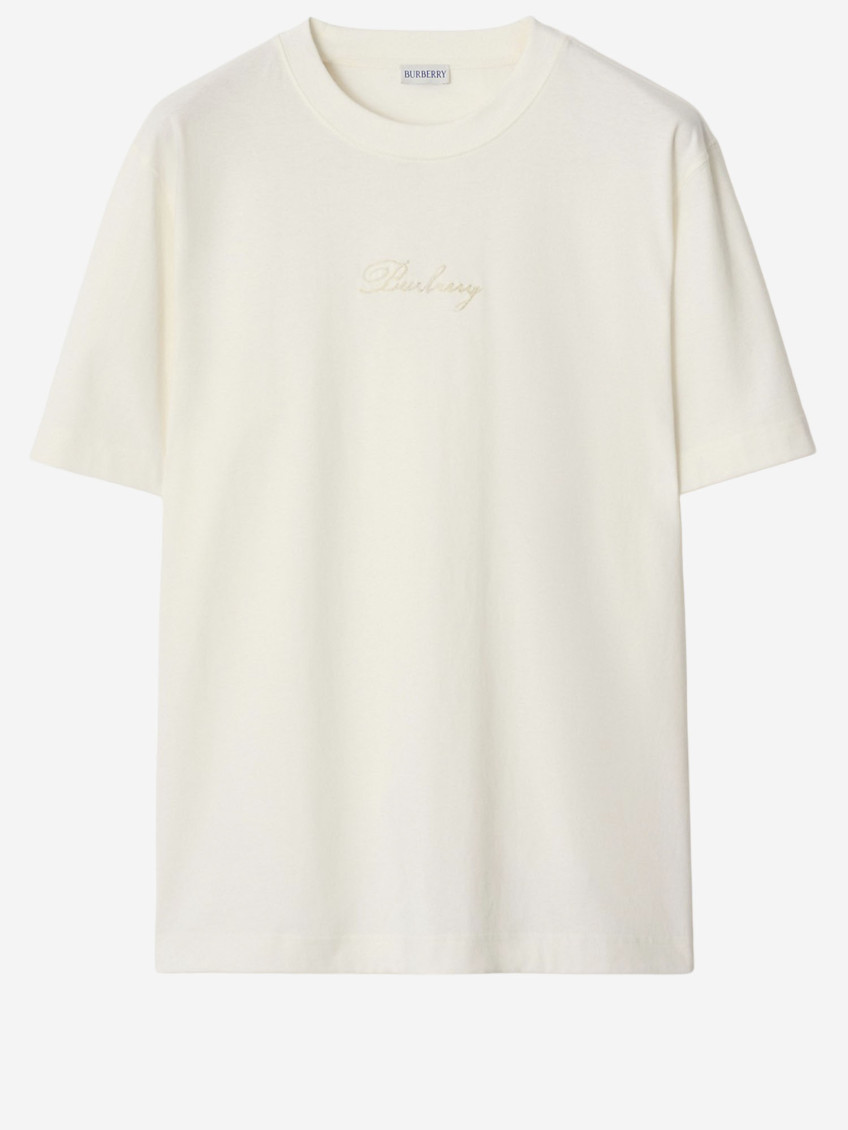 White Crewneck Logo Embroidery T-Shirt