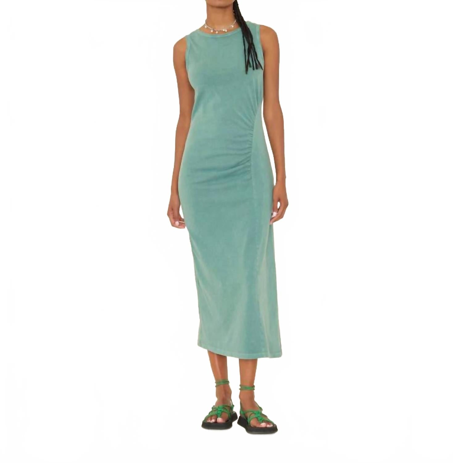 Noella Ruched Side Tank Dress In Laurel Green