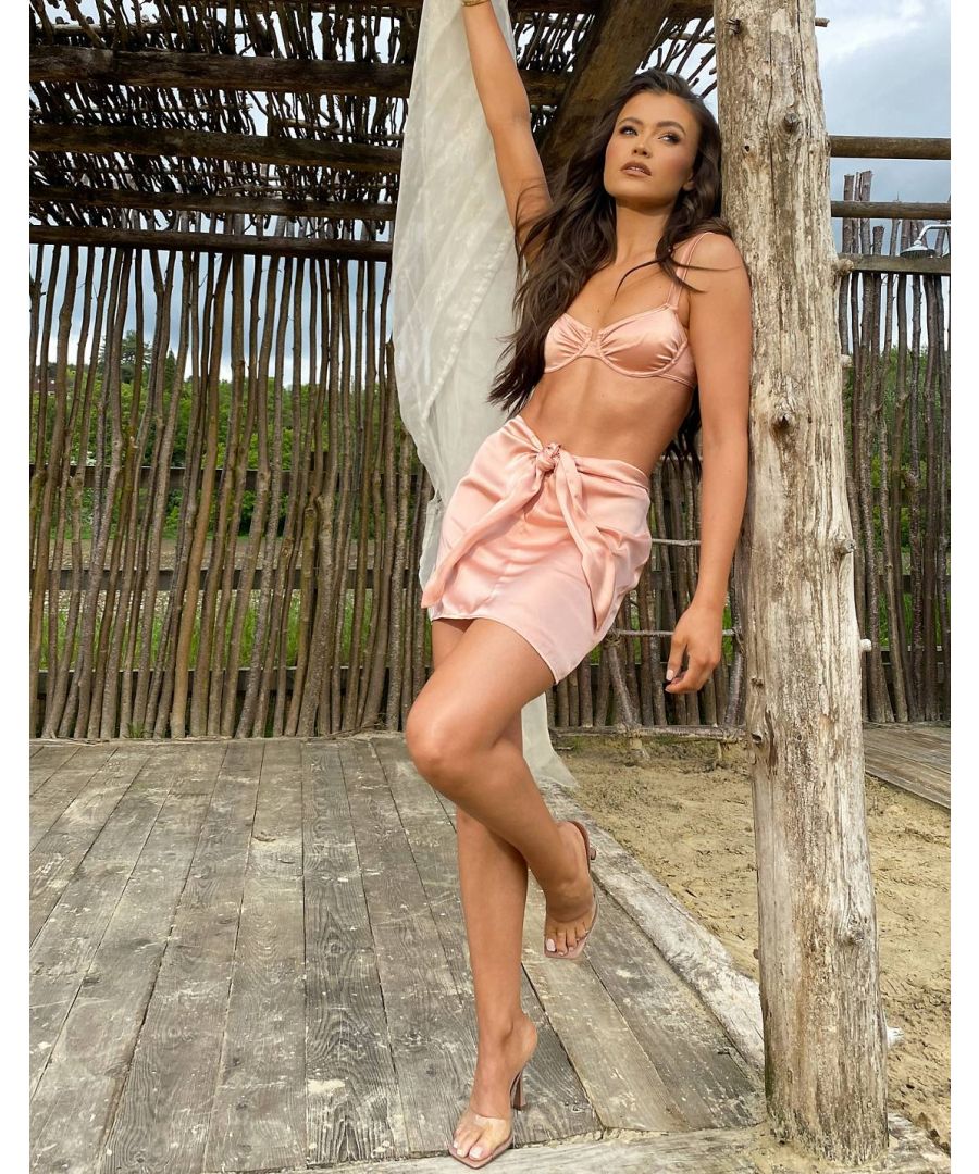 South Beach Womens X Natalya Knot Front Skirt in Dusty Pink Satin