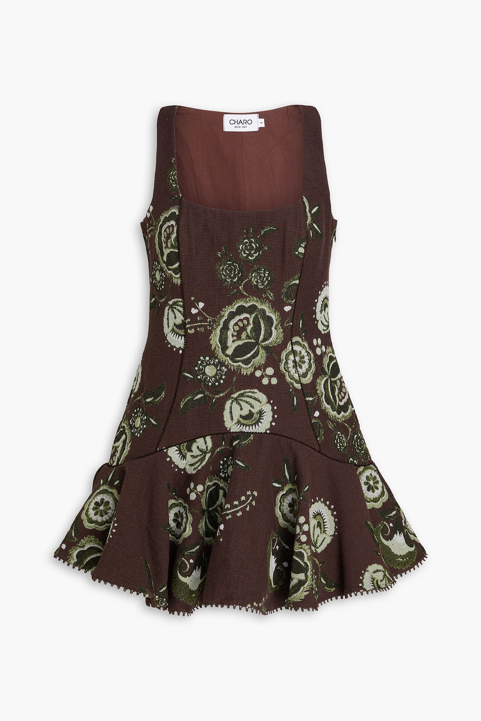 Gery fluted cotton-blend floral-jacquard mini dress - Brown - XS