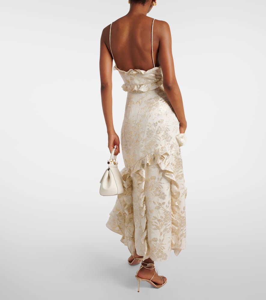 Calandra ruffled floral jacquard midi dress