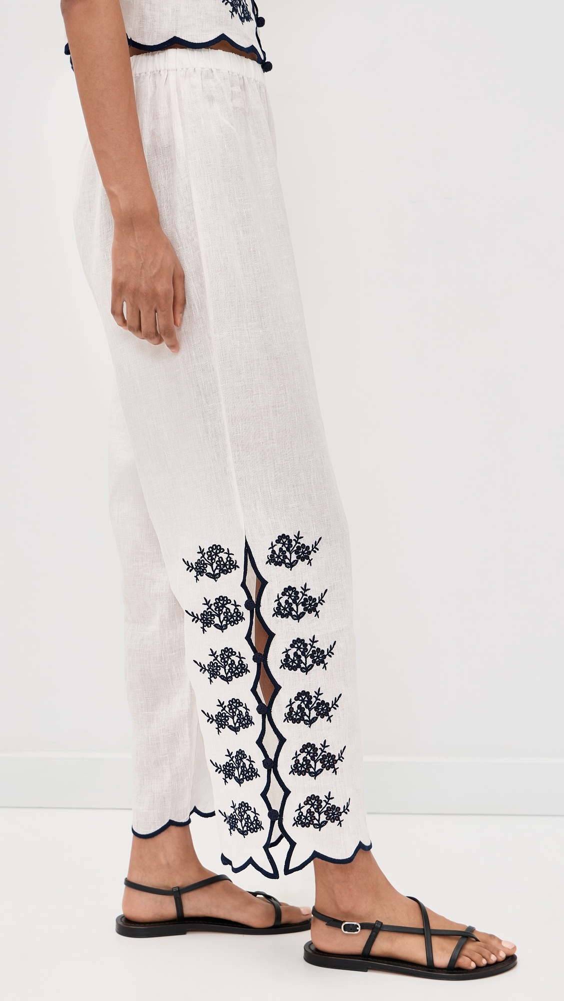 Madrid Embroidered Linen Pants Macadamia