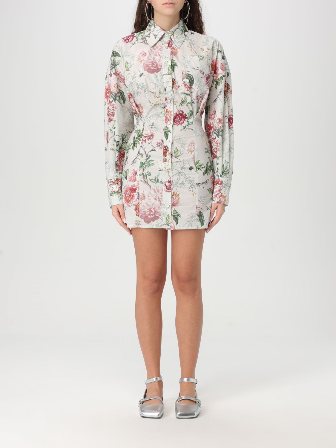 Floral-print mini dress - White