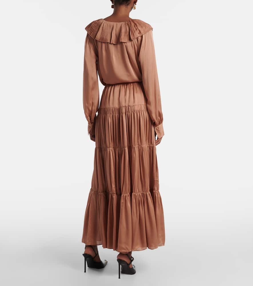 Gaelle tiered silk satin maxi skirt