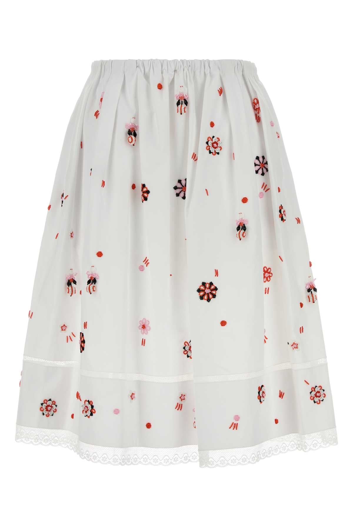 Embroidered Poplin Skirt — White