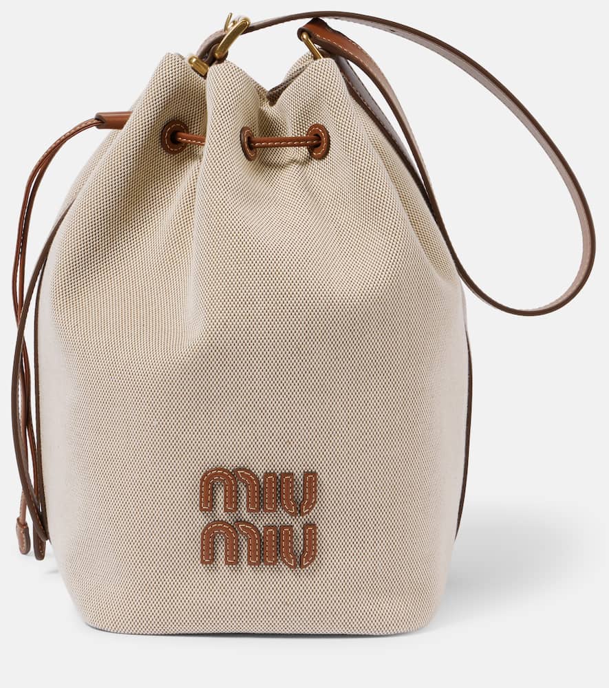 Logo leather-trimmed bucket bag