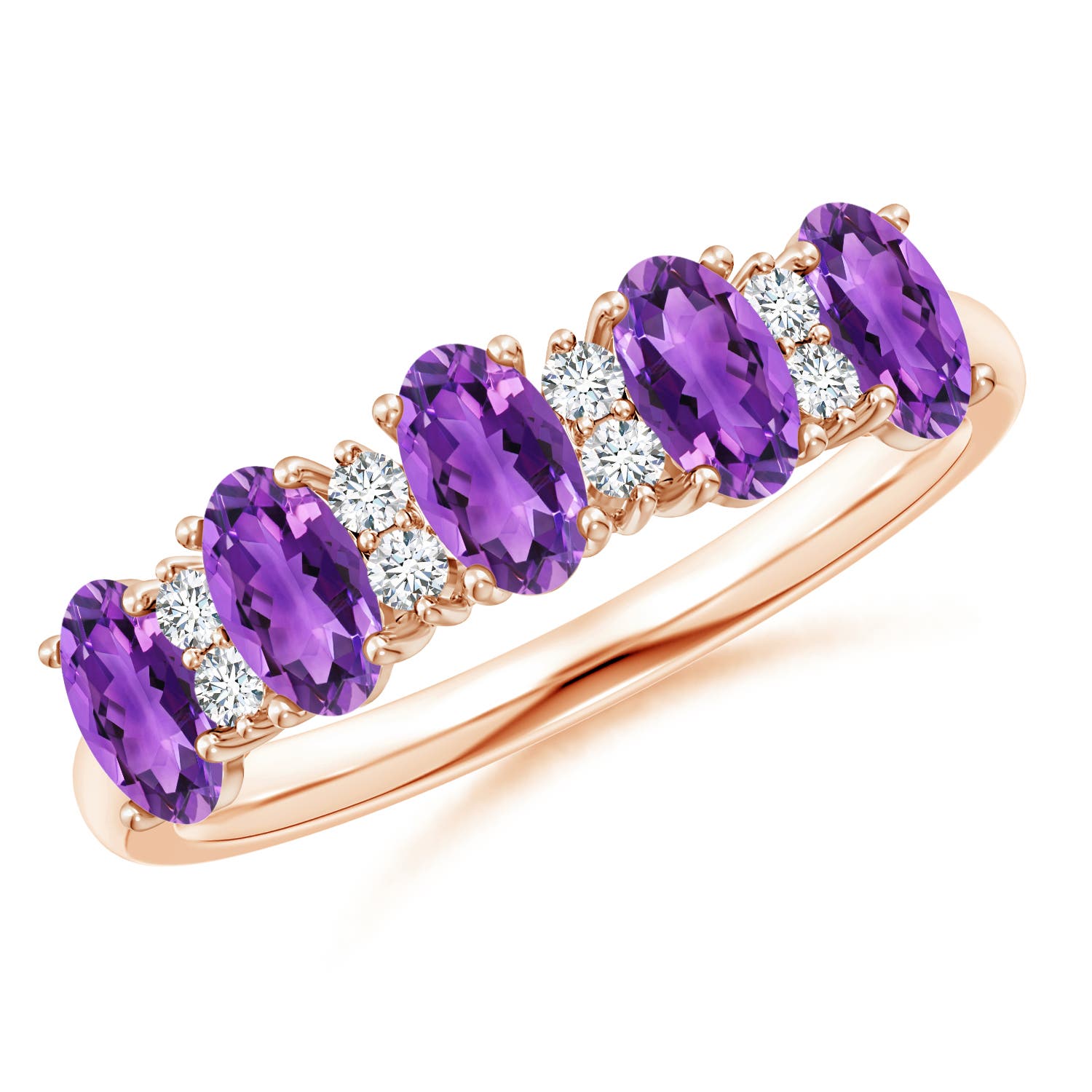 Angara 1.0 Carat Five Stone Amethyst and Diamond Wedding Ring in 14K Rose Gold