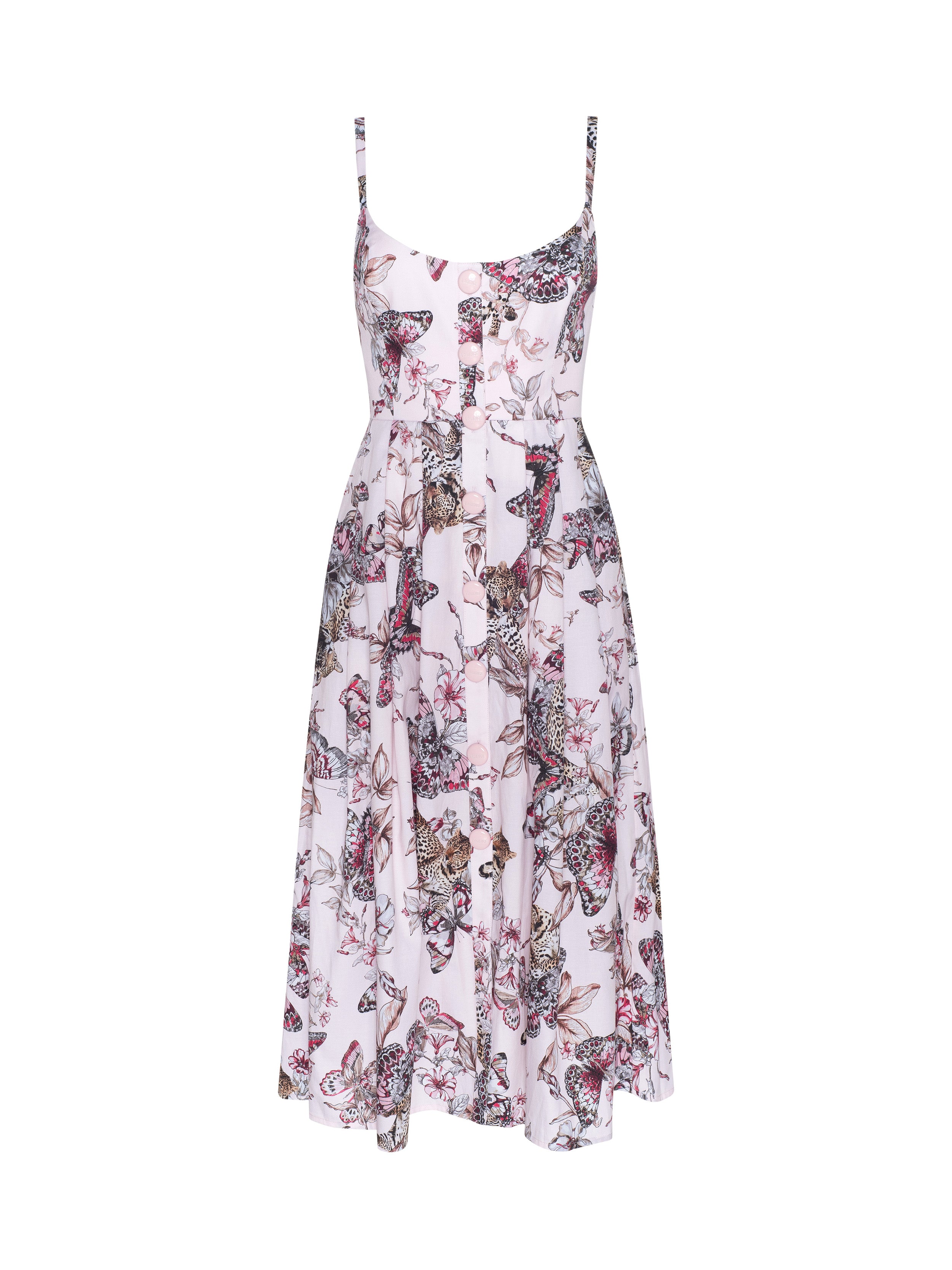 Reanne Midi Dress In Light Nectar Pink Multi Large Butterfly Jungle