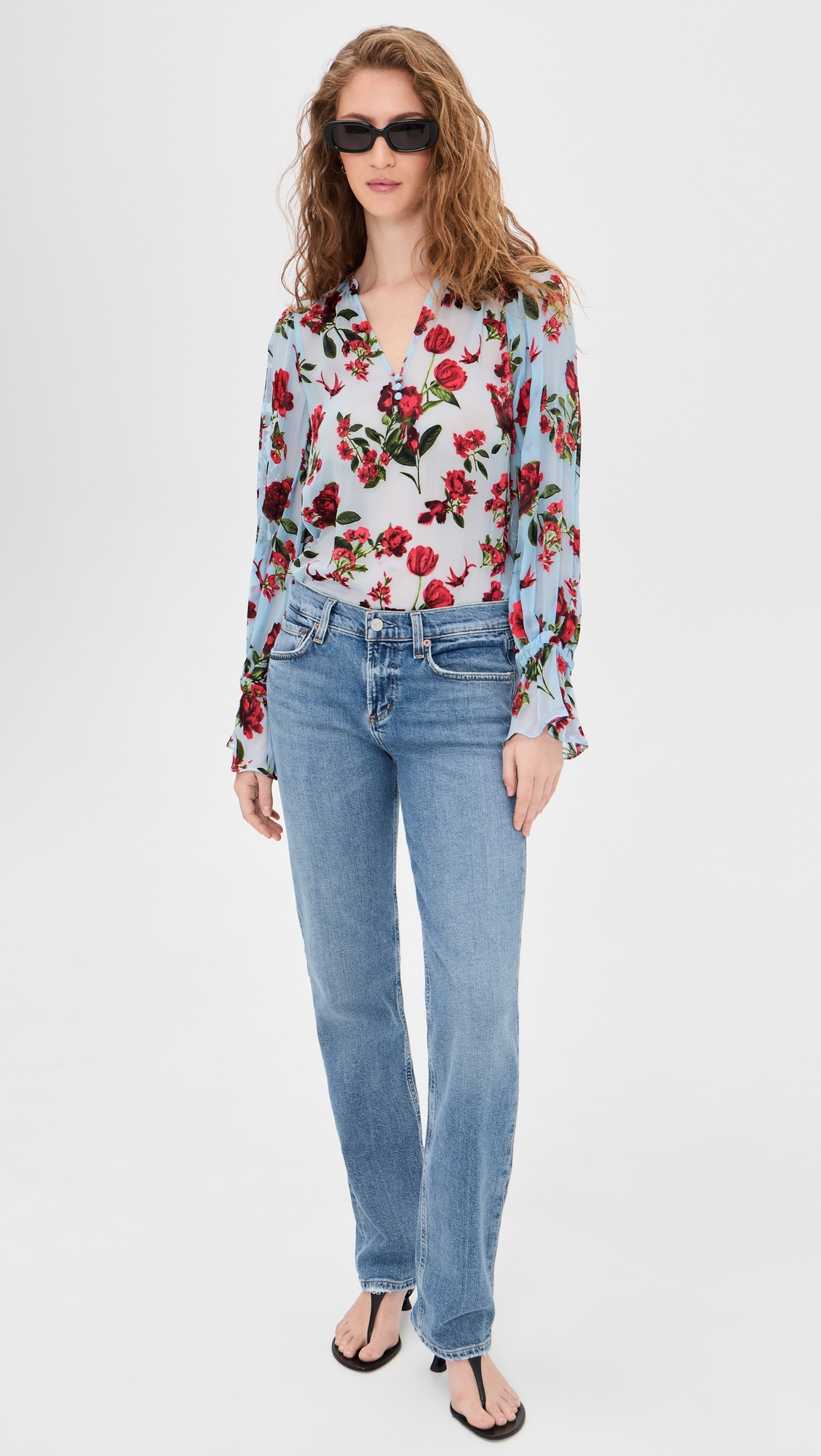 Moranne Blouson Ruffle Sleeve Top AMERICAN BEAUTY CAROLINA BLUE