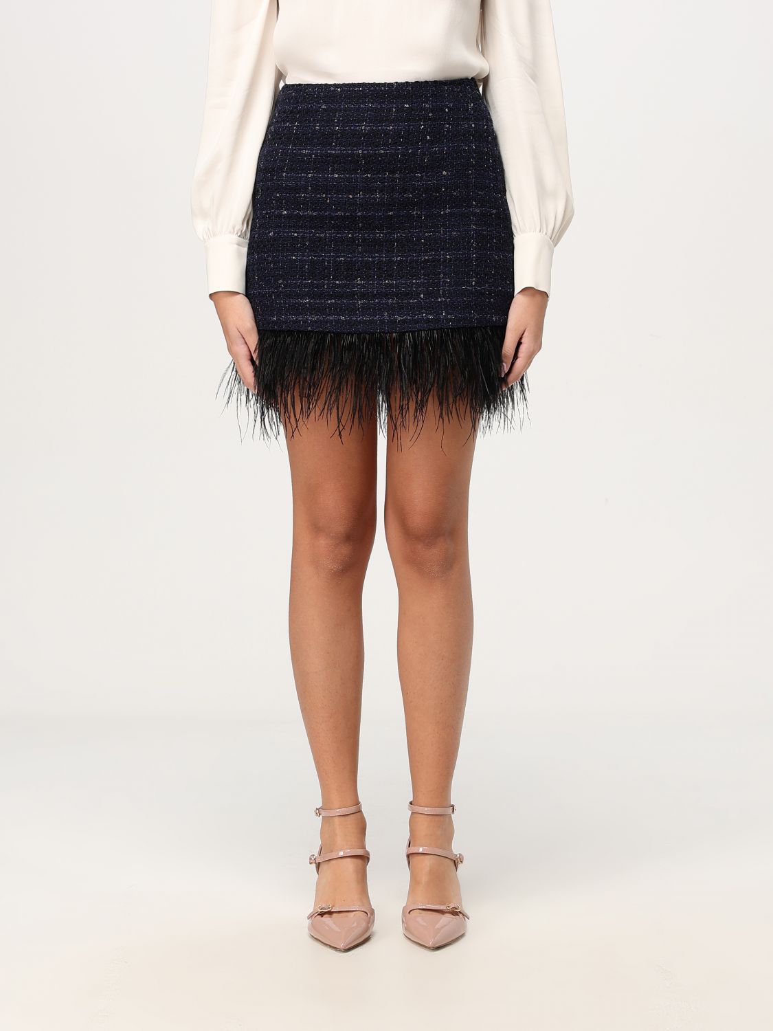 Feather-trim mini skirt - Blue