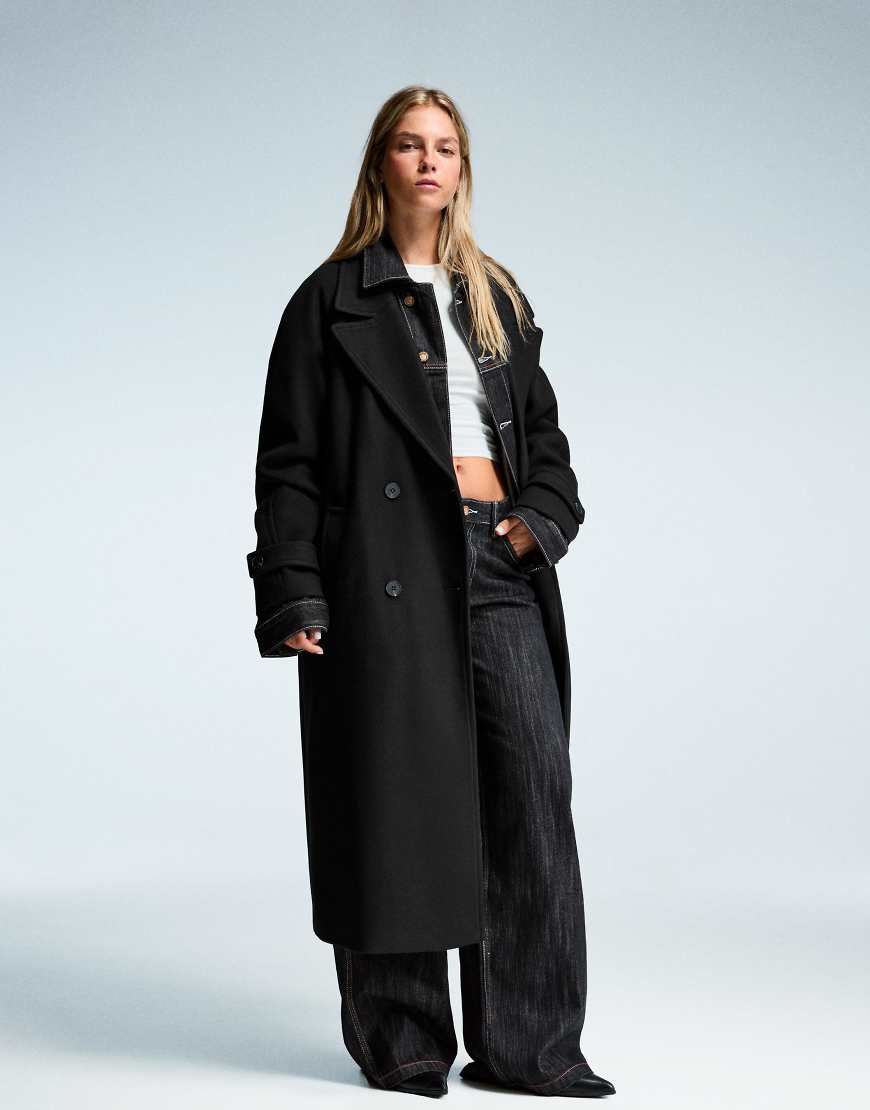 Soft trench coat with belt in black