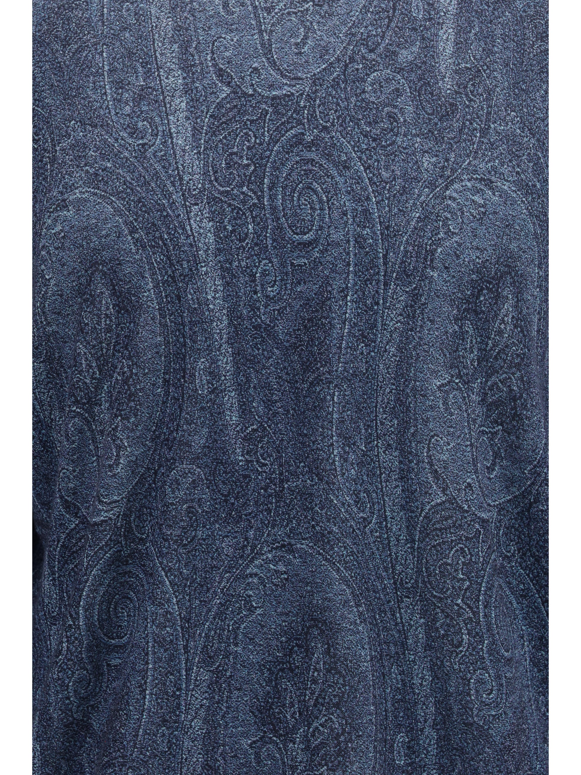 Paisley Print Cashmere-Silk Blend Turtleneck Sweater — Blue
