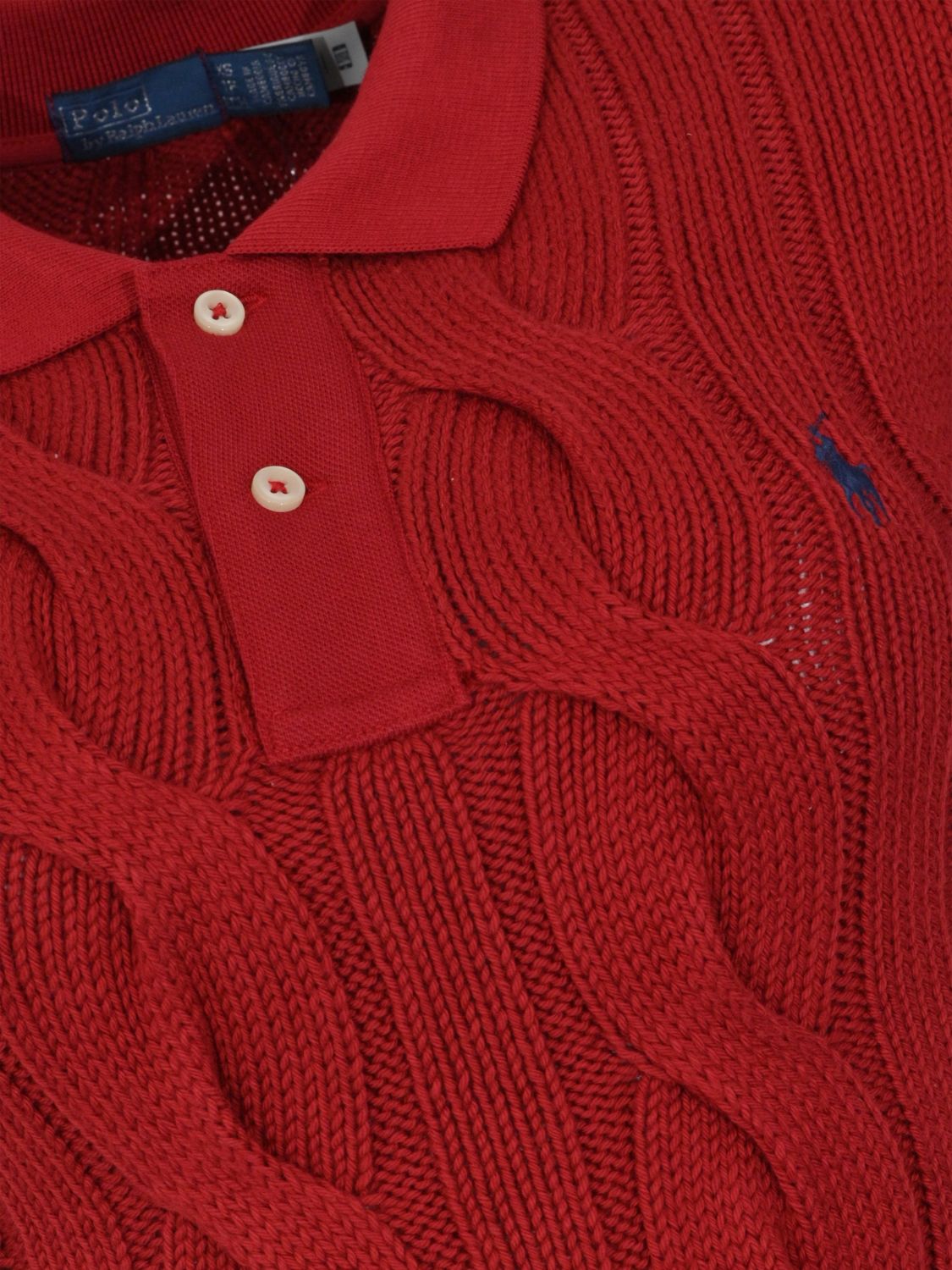 Cable-knit polo top - White
