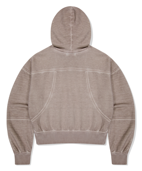DYED CURVED SEAM CROP HOODIE BEIGE