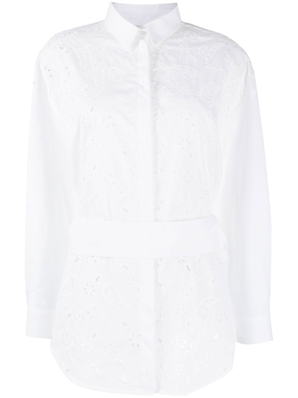 Perforated belted-waist shirt - White