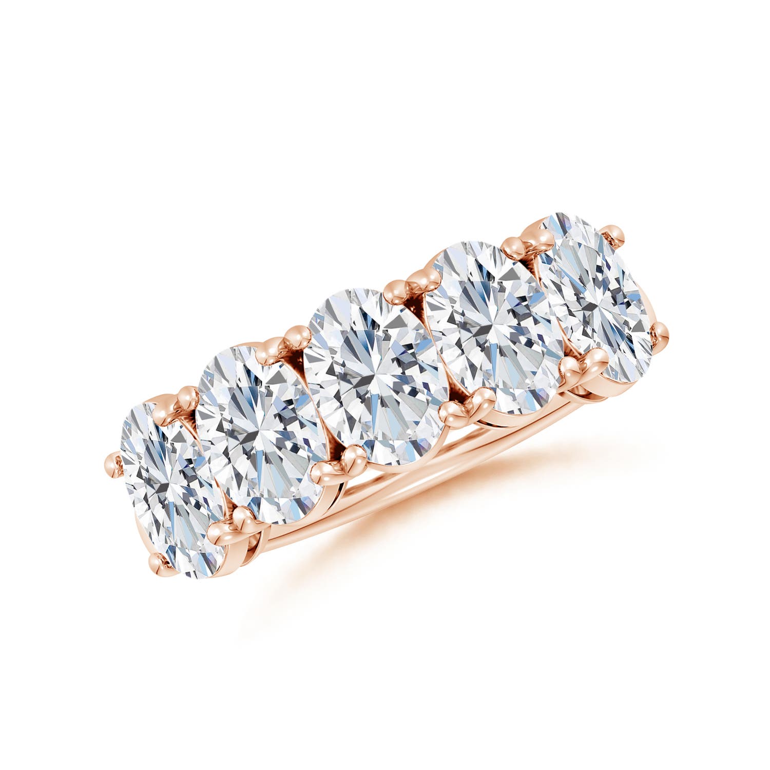 Angara 3.25 Carats Lab-Grown Oval Diamond Five Stone Classic Anniversary Ring in 18K Rose Gold