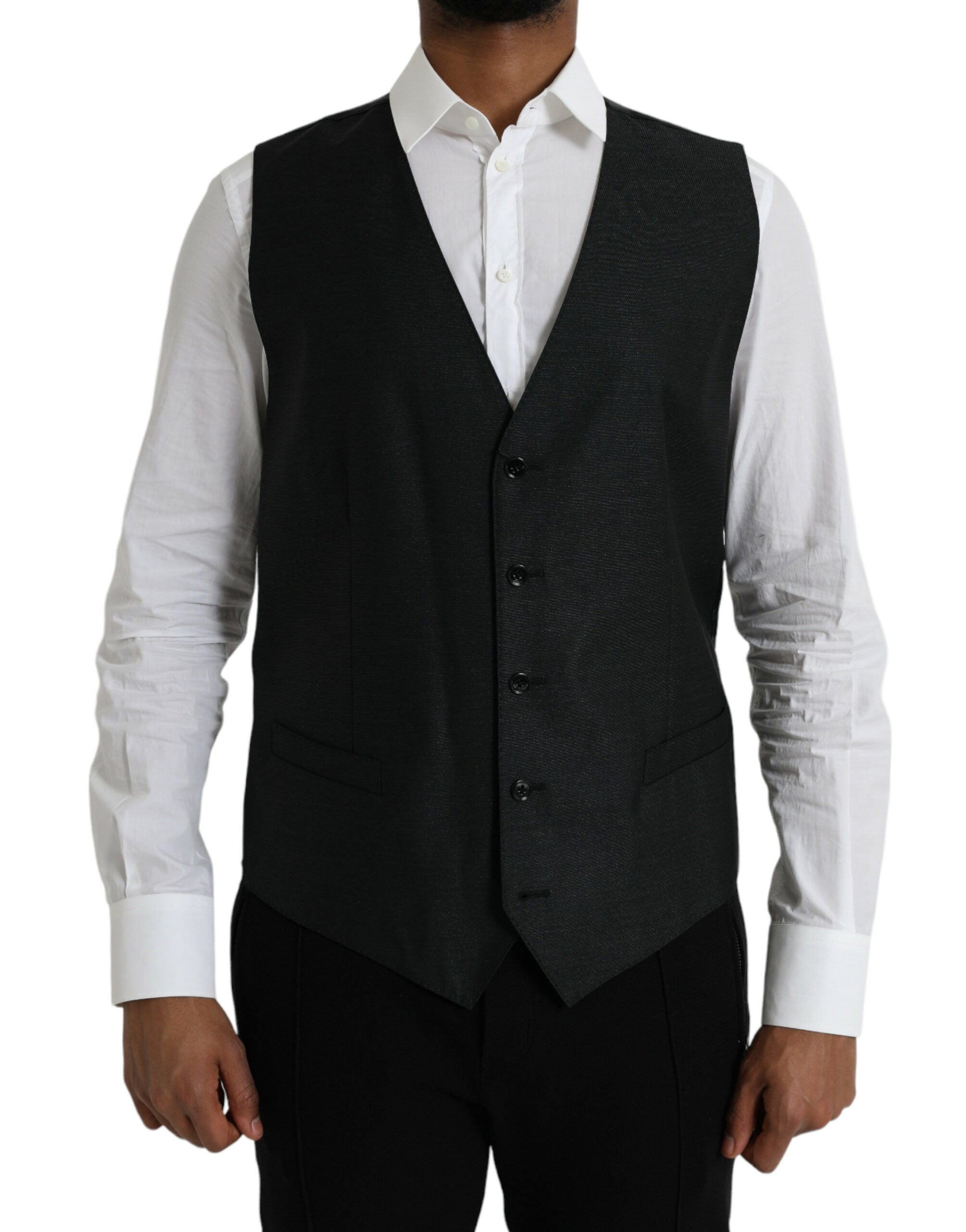 Virgin Wool and Silk Formal Vest — Black