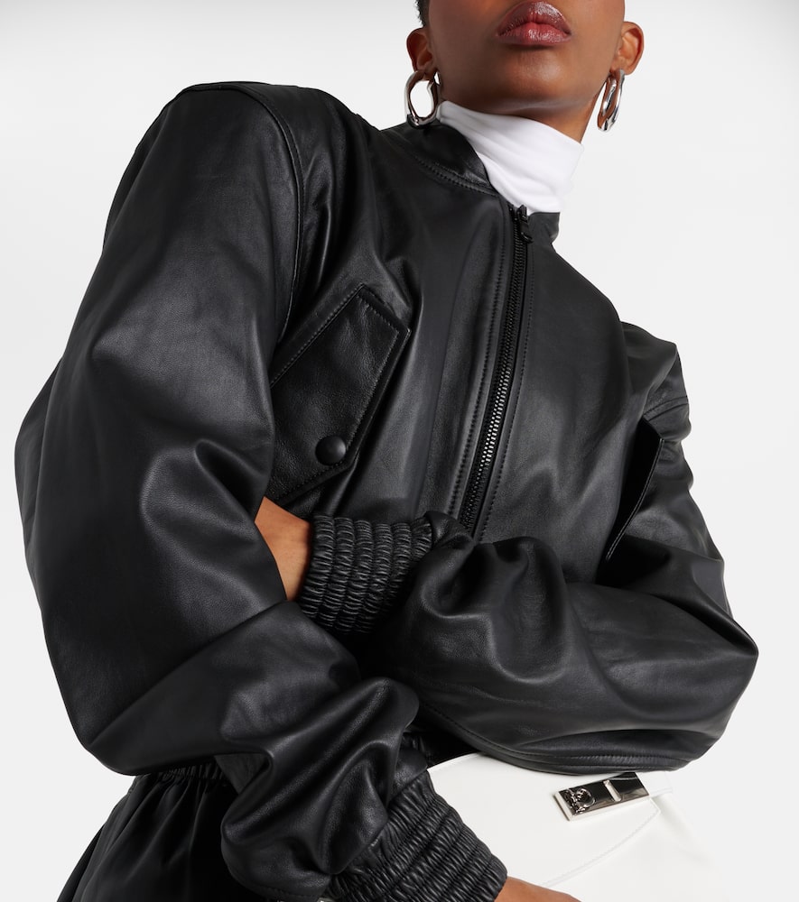 Wardrobe. NYC Cropped leather bomber jacket