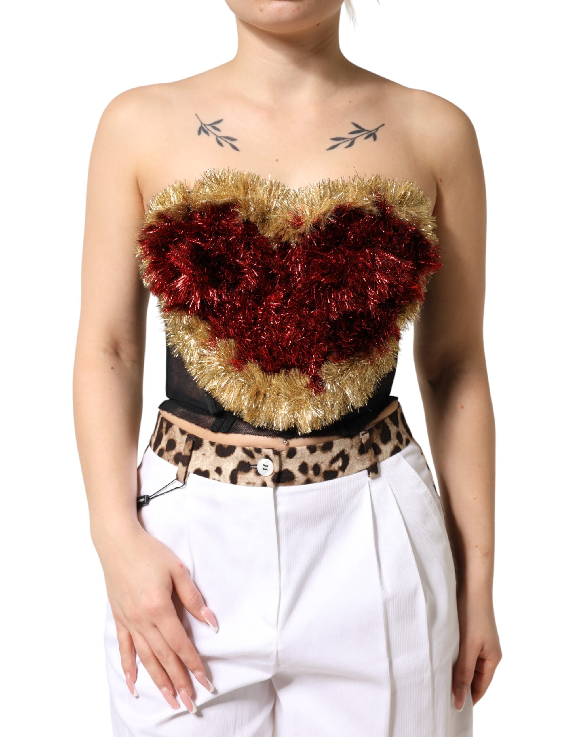 Tinsel Heart Embellished Bustier Top — Black