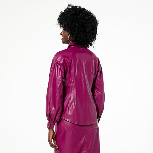 Kaphill Collection x Faux Leather Shirt Jacket - Golden Lime