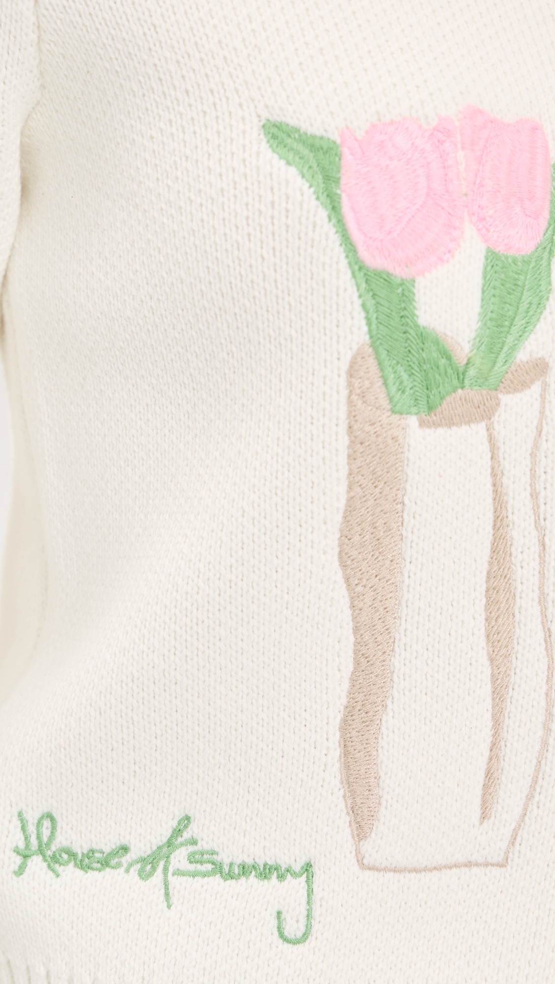 Collarless Picture Knit Cardigan Ivory