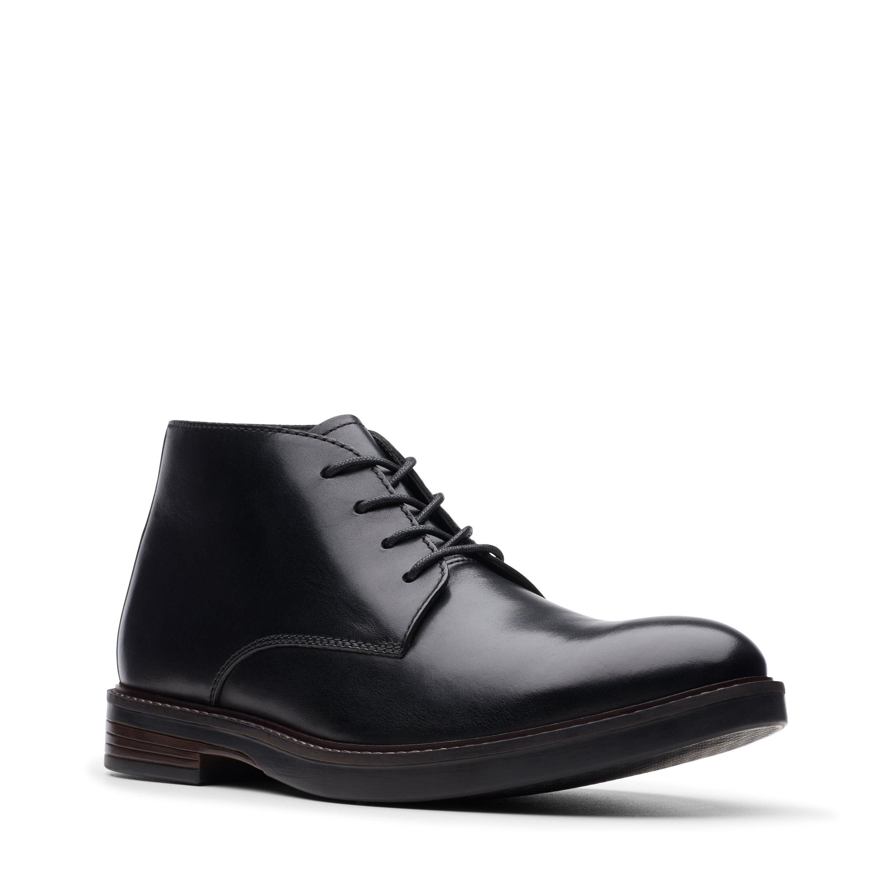 Clarks Men's Paulson Mid Black Leather Ankle Boots, Chukka Boots, Lace Up | : 8/Standard Fit
