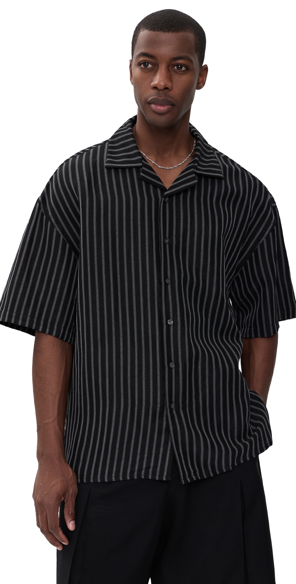 Camp Collar Shirt White/Black Stripe