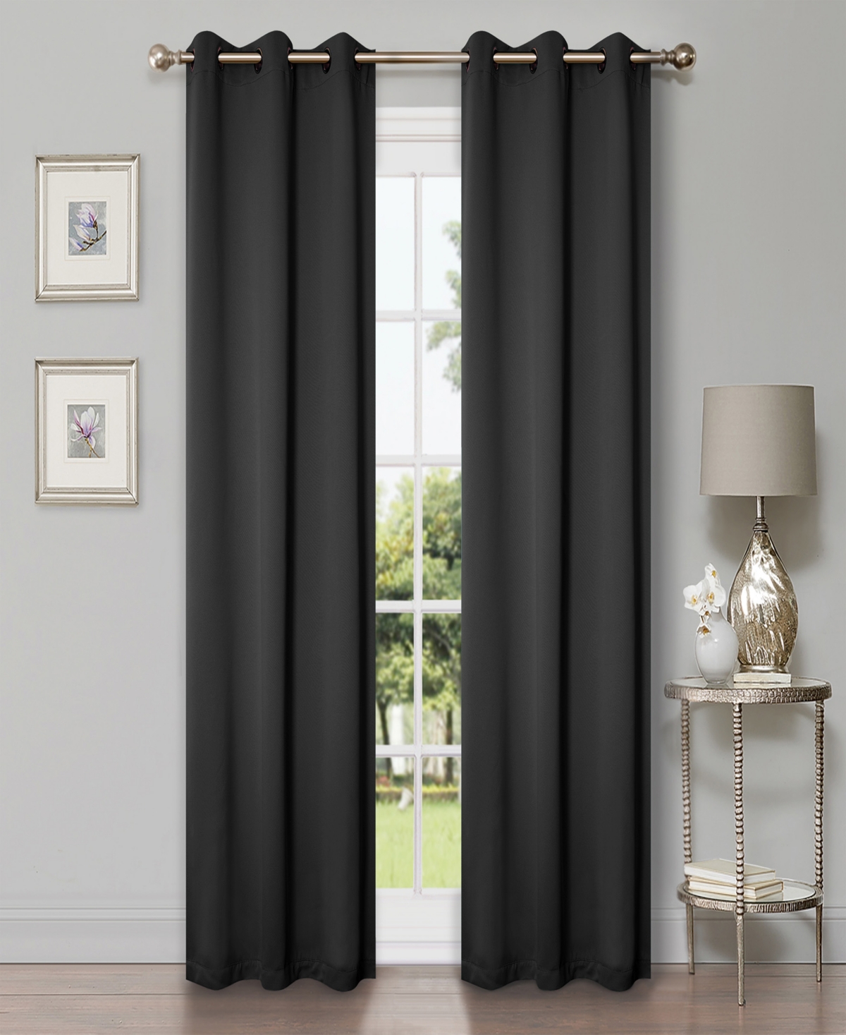 "Solid Classic Modern Wrinkle Resistant Room Darkening 2-Piece Curtain Set with Grommet Header Top, 42"" X 84"" - Black"