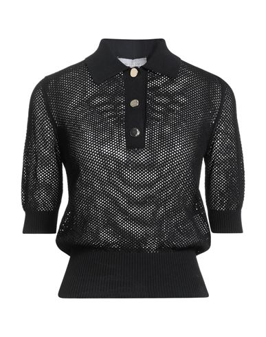 Woman Polo shirt Black Size M Viscose, Polyamide