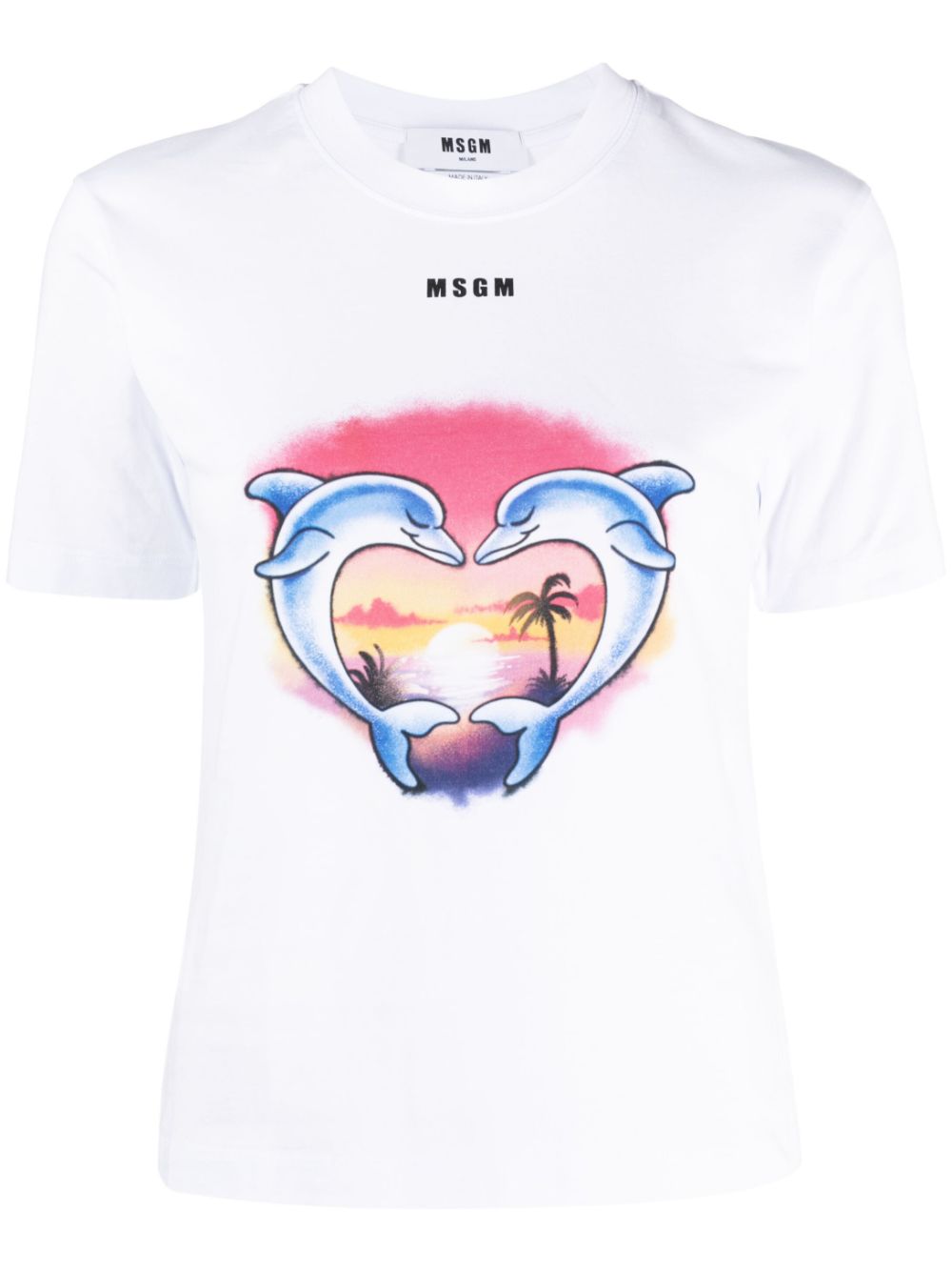 Dolphin-print cotton T-shirt - White