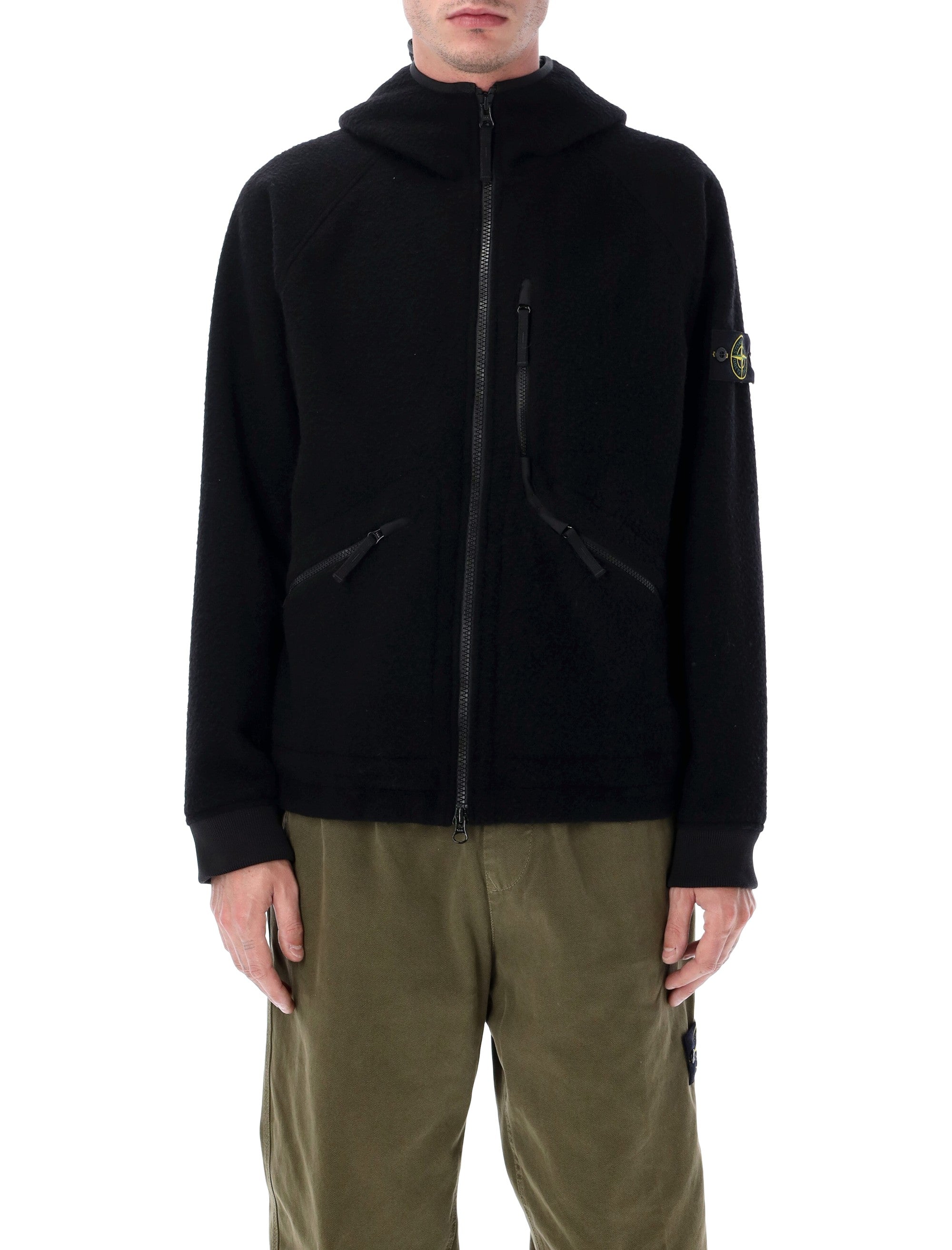 Hooded Jacket in Ratteened Wool Nylon