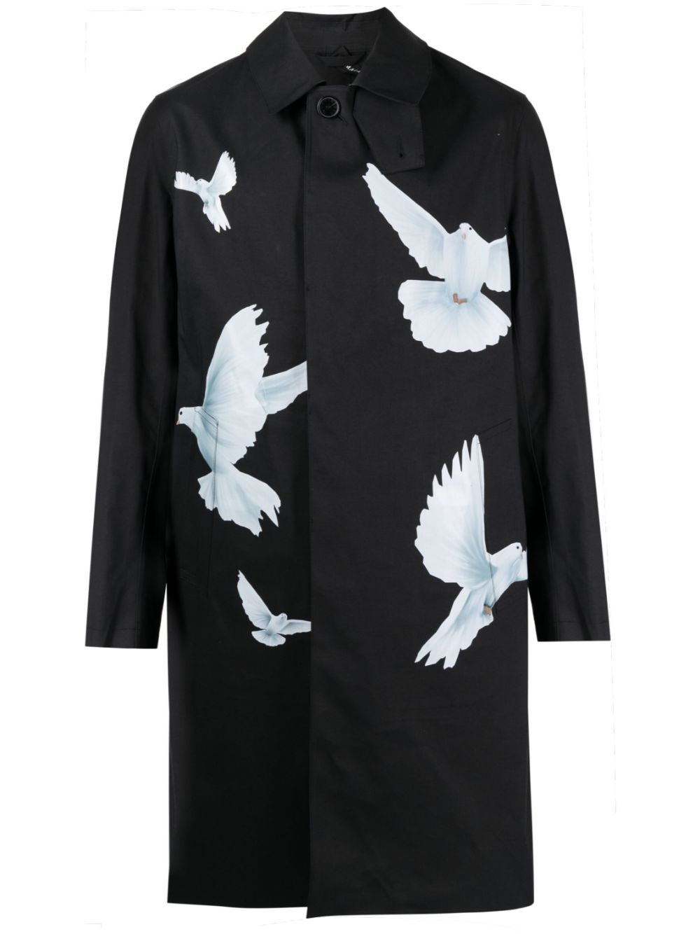 Bird-print cotton trench coat - Black
