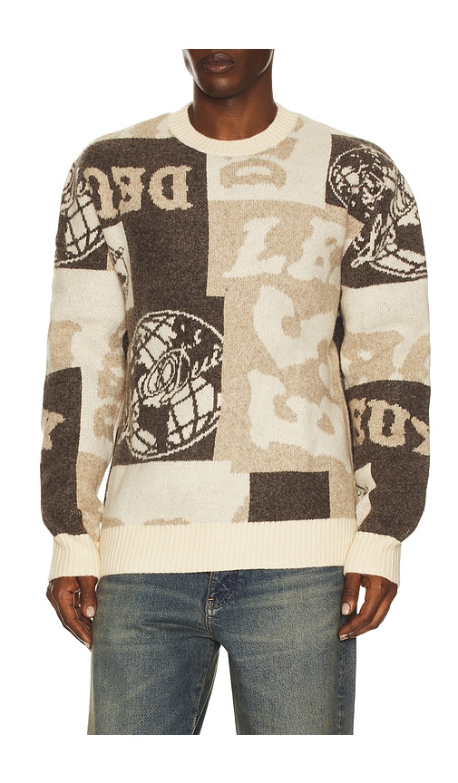 Les Deux Globe Crew Neck Knit Sweater in Brown. - M also in L, S, XL/1X