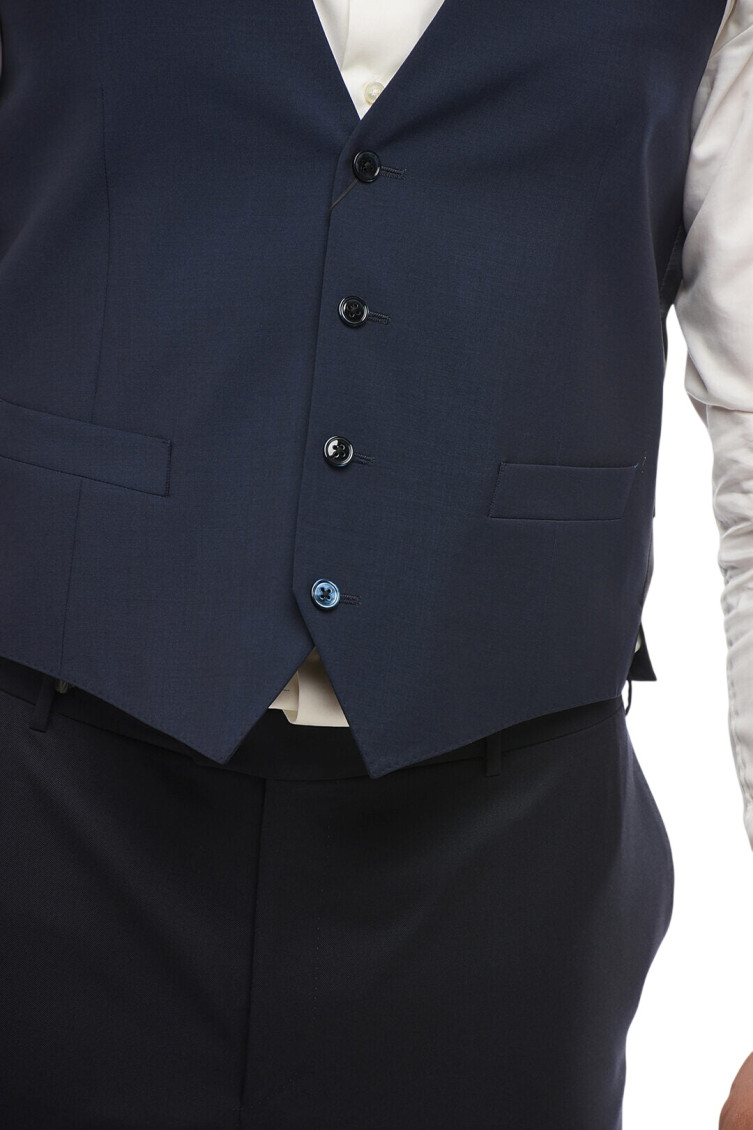 Blue Solid V Neck Waistcoat