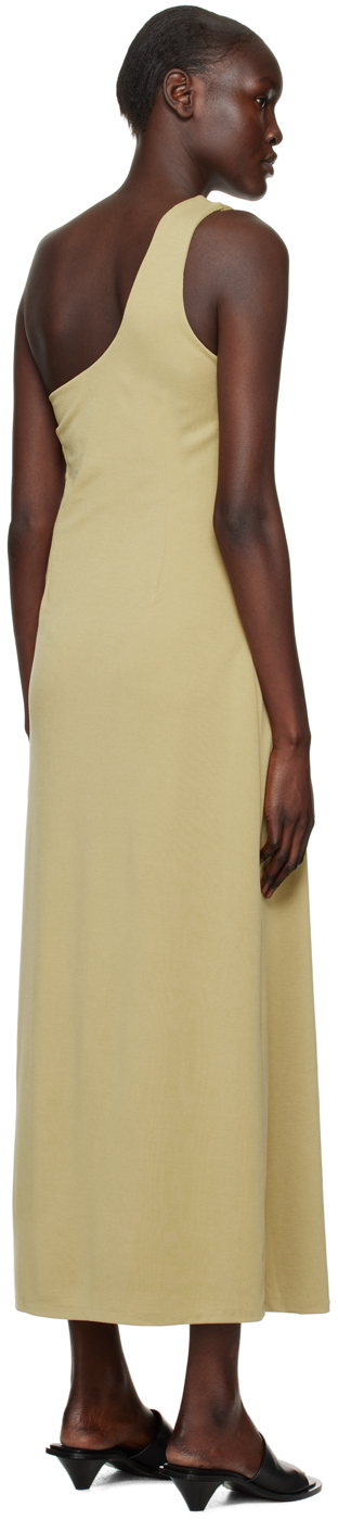 Khaki foam one-shoulder midi dress