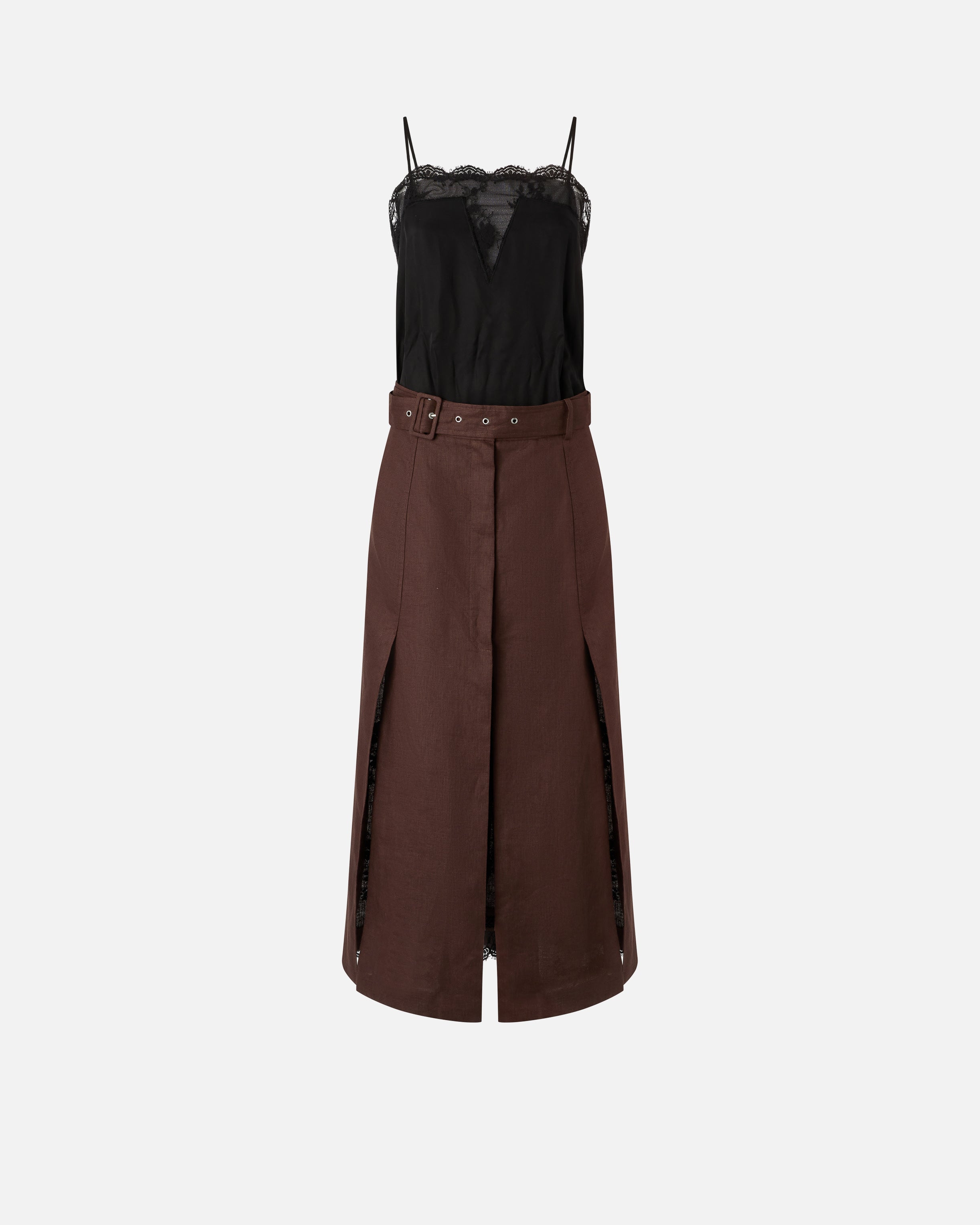 Midi dress with in linen with lace top - 36