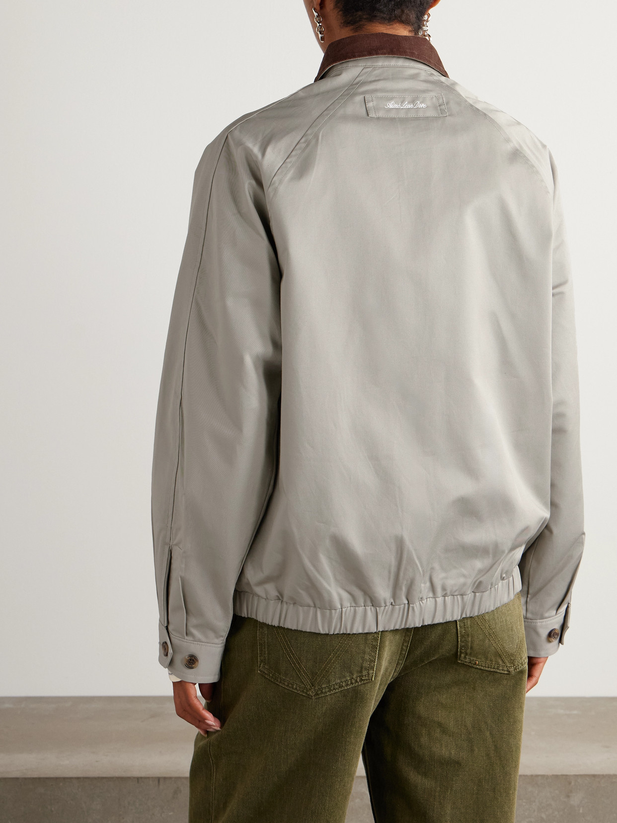 Corduroy-trimmed Embroidered Cotton-twill Jacket - Gray