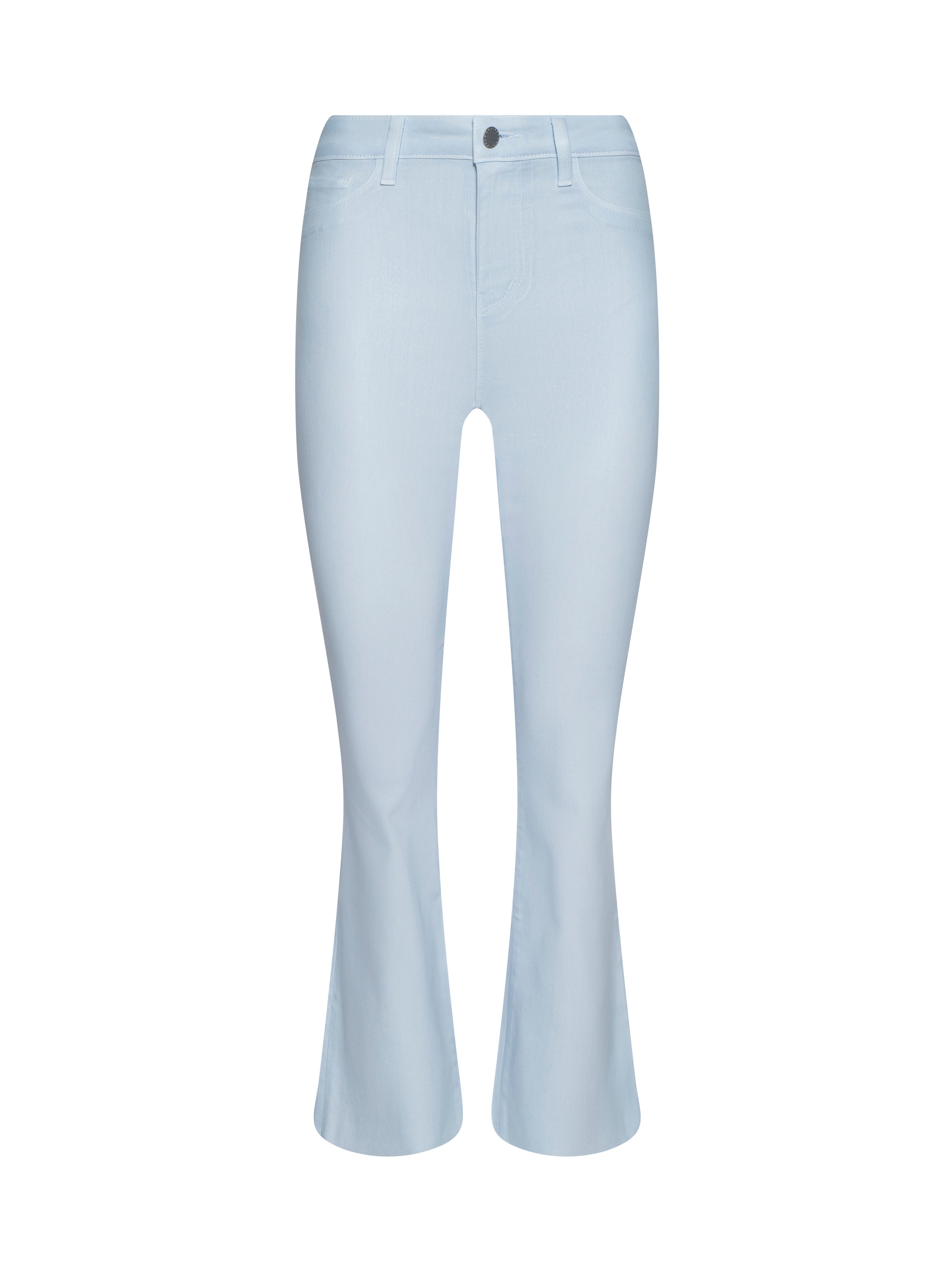 Kendra Coated Cropped Flare Jean In Pale Mist Blue Coated