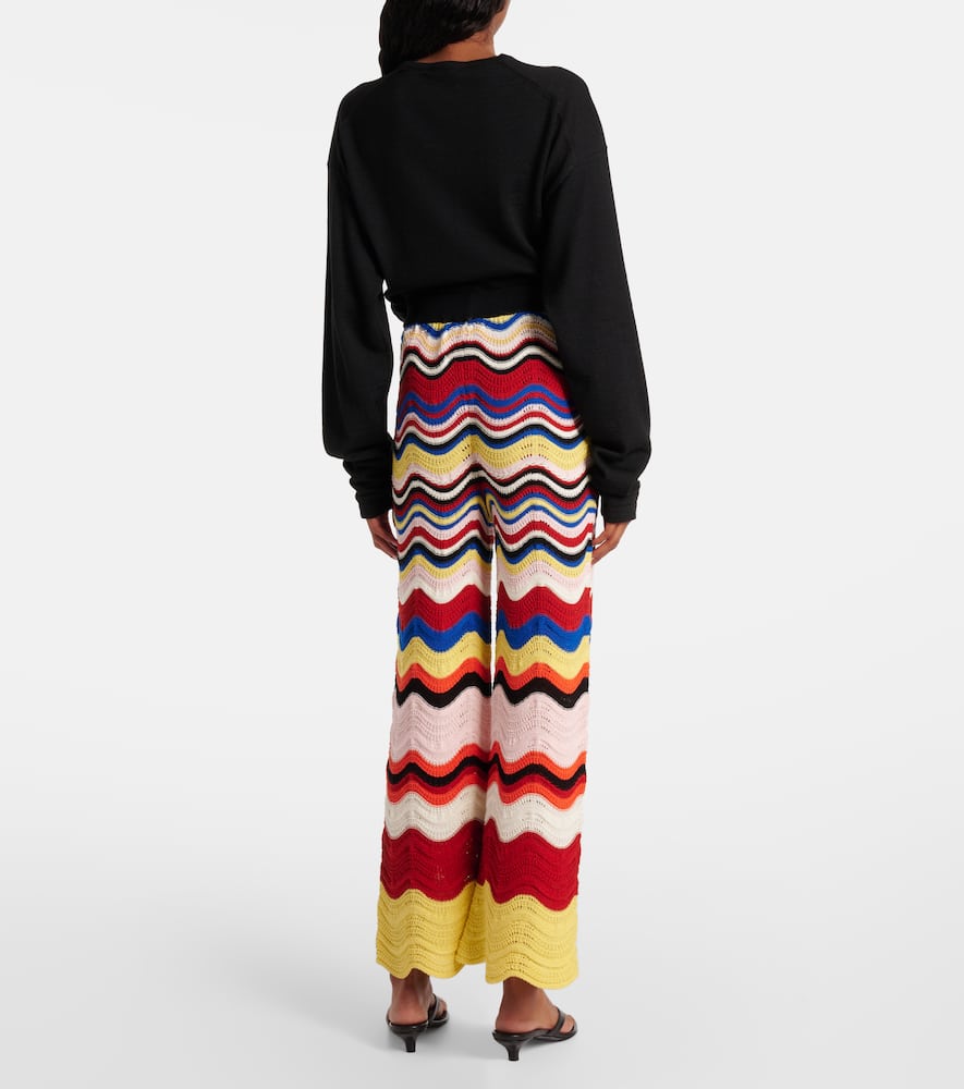 Chevron crochet cotton wide-leg pants