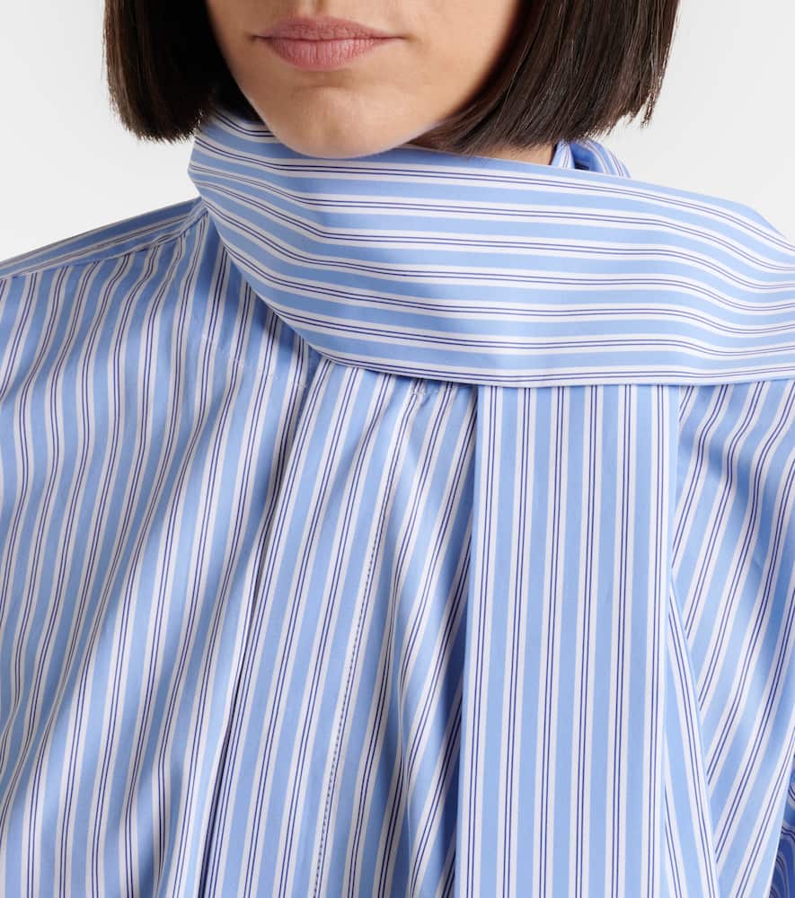 Scarf-detail striped cotton shirt