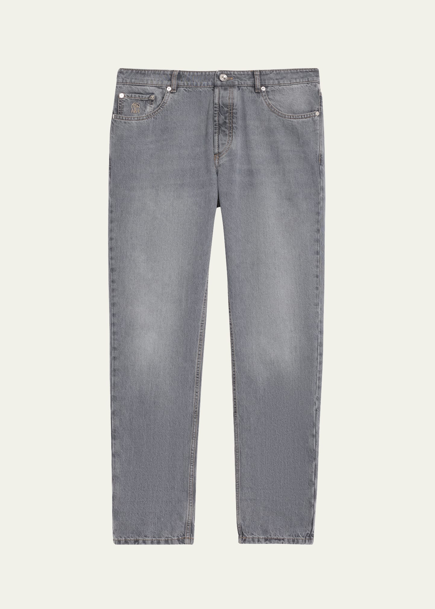 Men's Straight-Leg Grey Denim 5-Pocket Pants